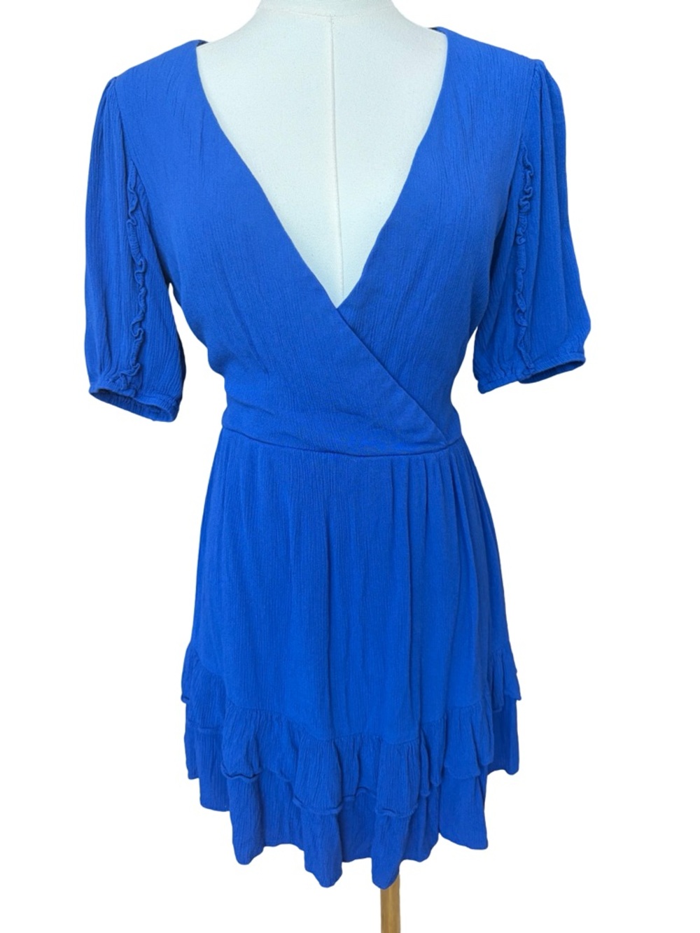 3/$15 B DARLIN Blue Cut Out Back V Neck Short Sleeve Midi Dress 5/6